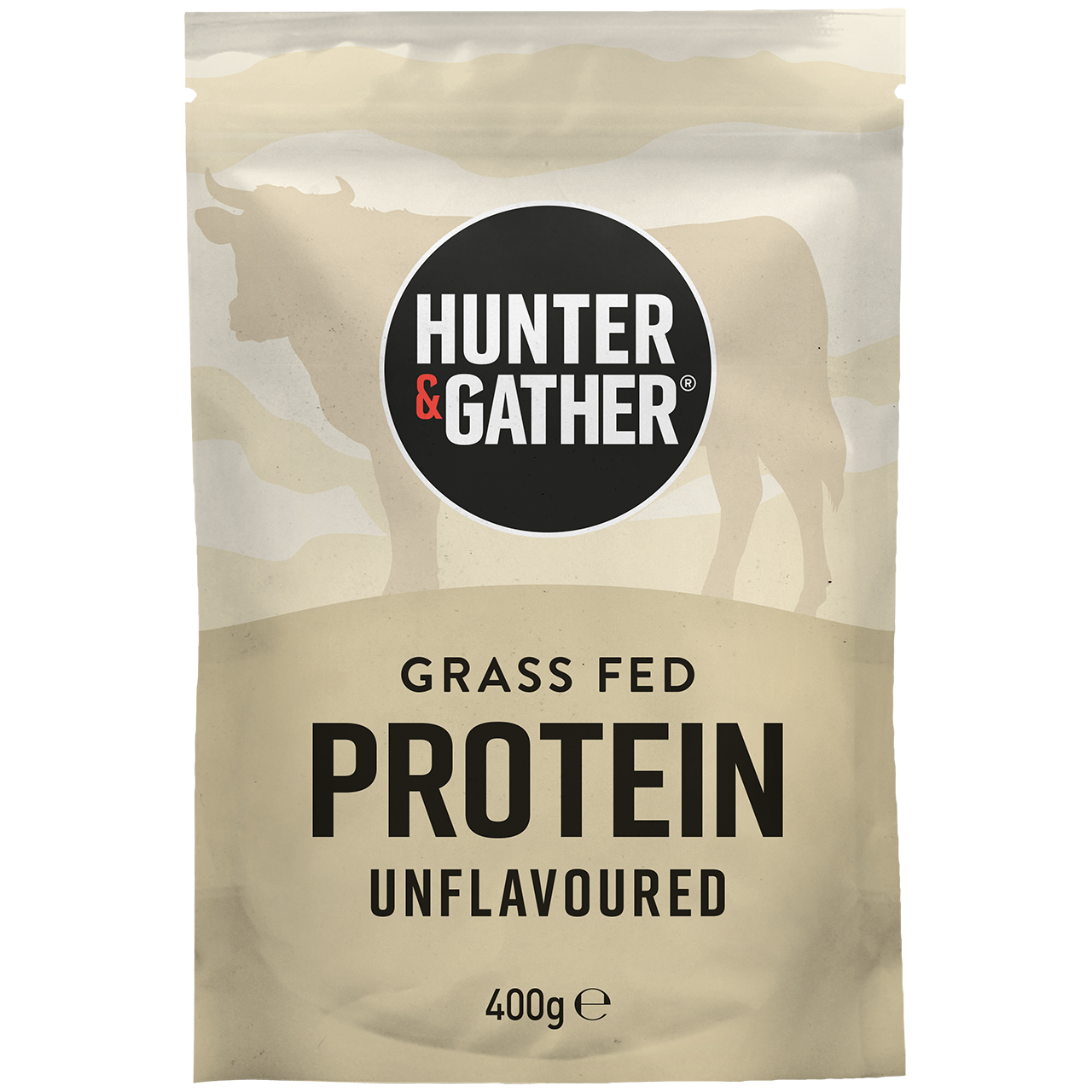 Hunter & Gather grass fed protein package on a white background
