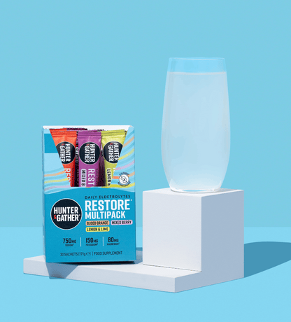 NEW MULTIPACK RESTORE ELECTROLYTES GLASS OF WATER