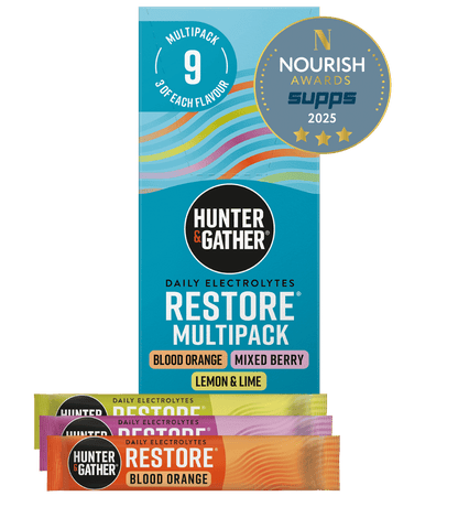 Hunter & Gather Restore Multipack with Nourish Awards badge on a green background